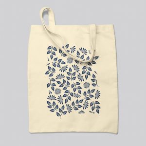 Τσάντα υφασμάτινη | Κρεμ | Λουλούδια & φύλλα σε μοτίβο.